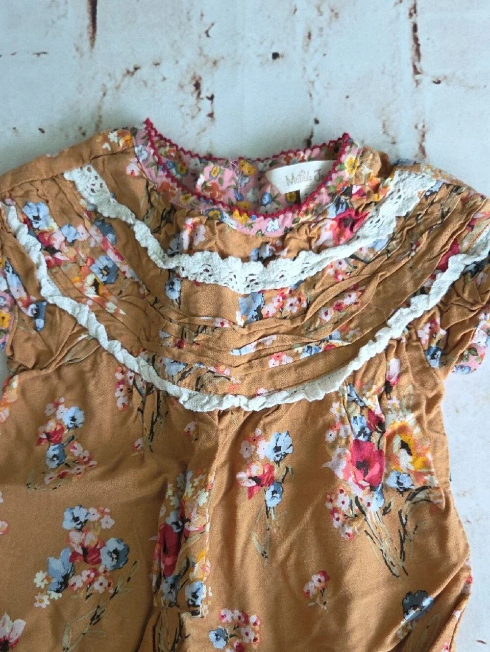 Matilda Jane Mustard Floral Lace-Trim Romper